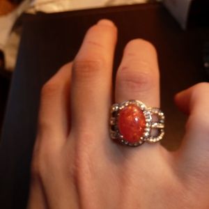 Created Red Fire Opal Cubic Zirconia Silver Ring 6